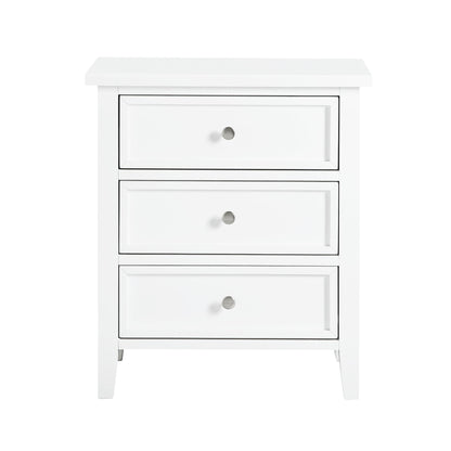 3-drawer nightstand in white with metal glides and round knobs on Tampa Home & Garden Store