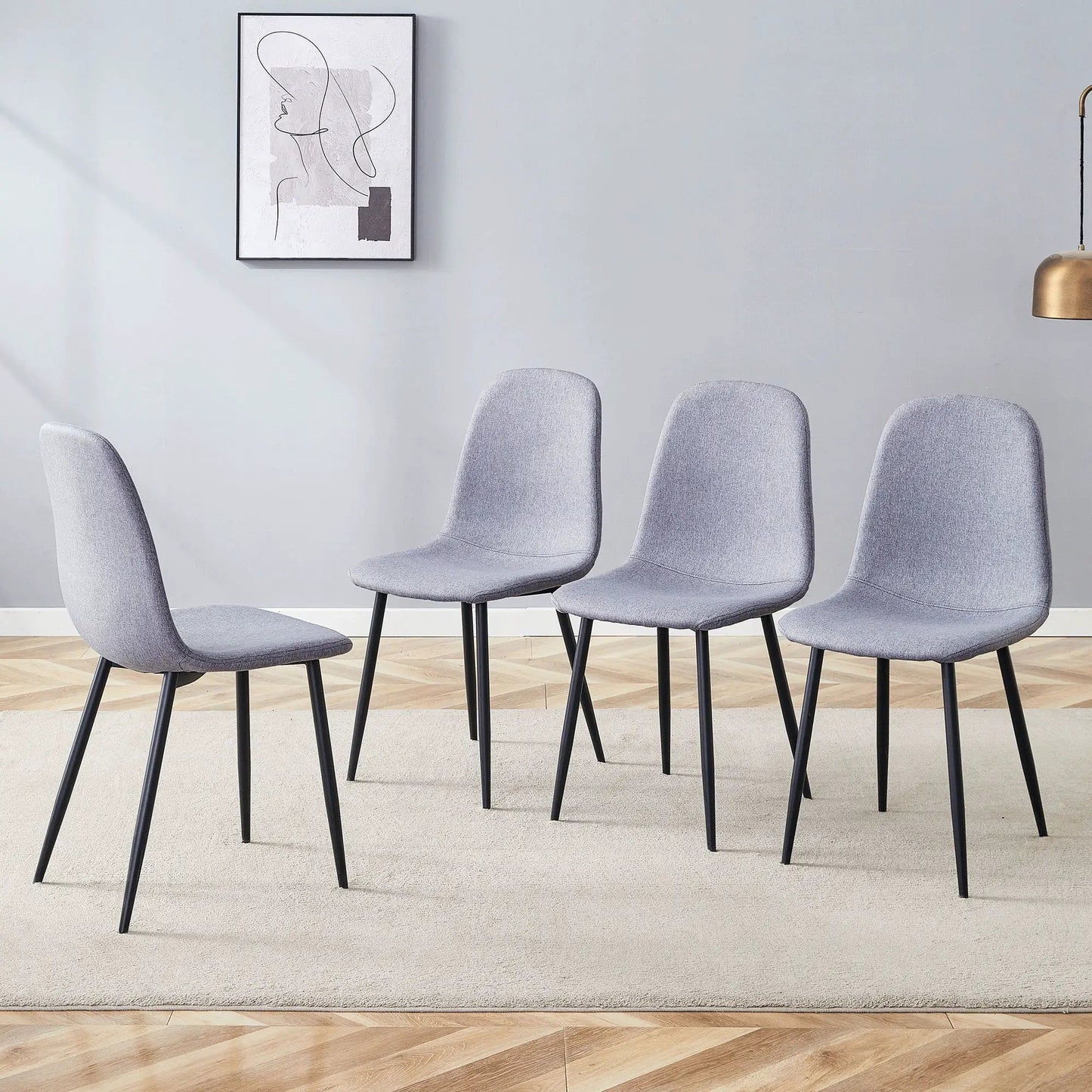 Linen Cotton Dining Chair Set in Light Gray