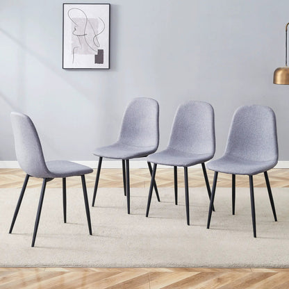 Linen Cotton Dining Chair Set in Light Gray