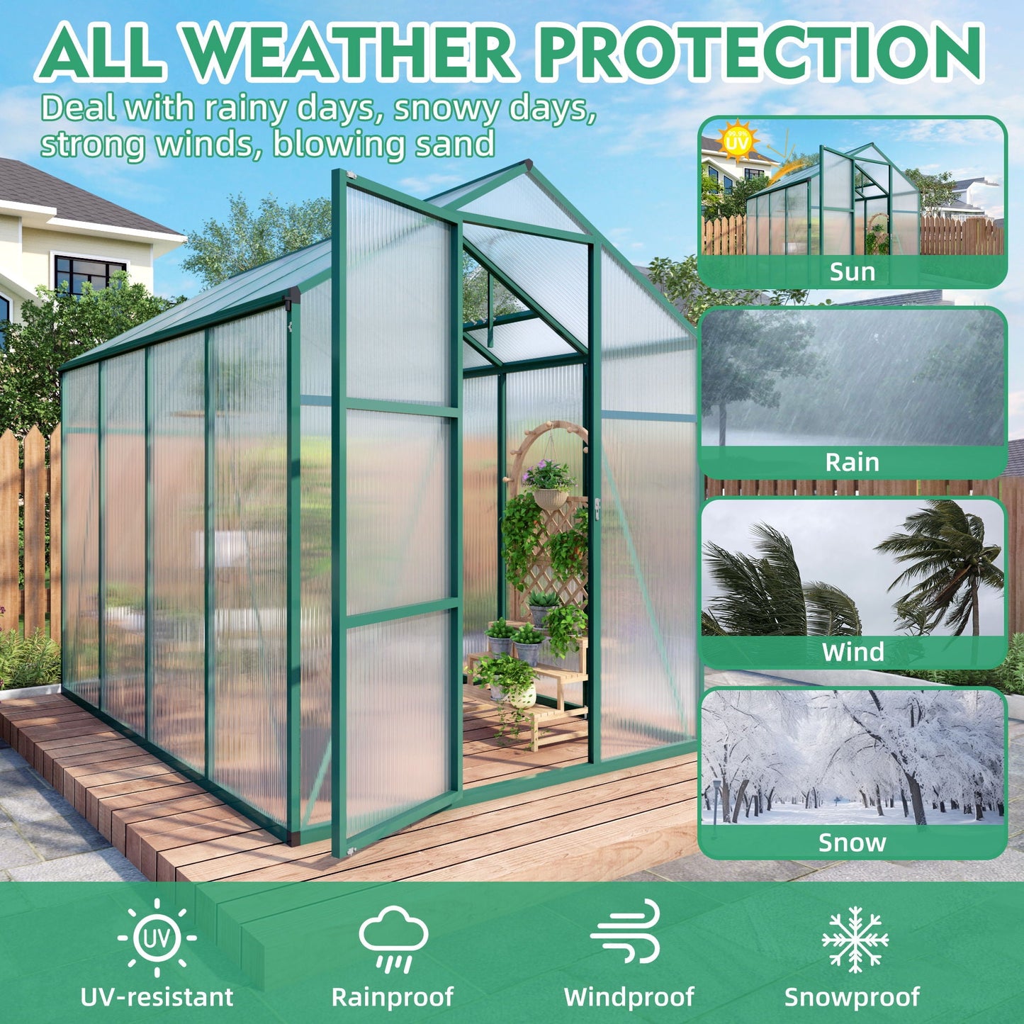 Strong Polycarbonate Walk In Greenhouse and Porch