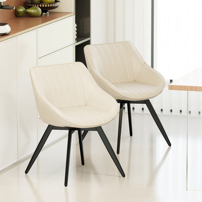 Modern Medieval Kitchen Dining Chairs with 360° rotation, cream faux leather, black metal legs on Tampa Home & Garden Store