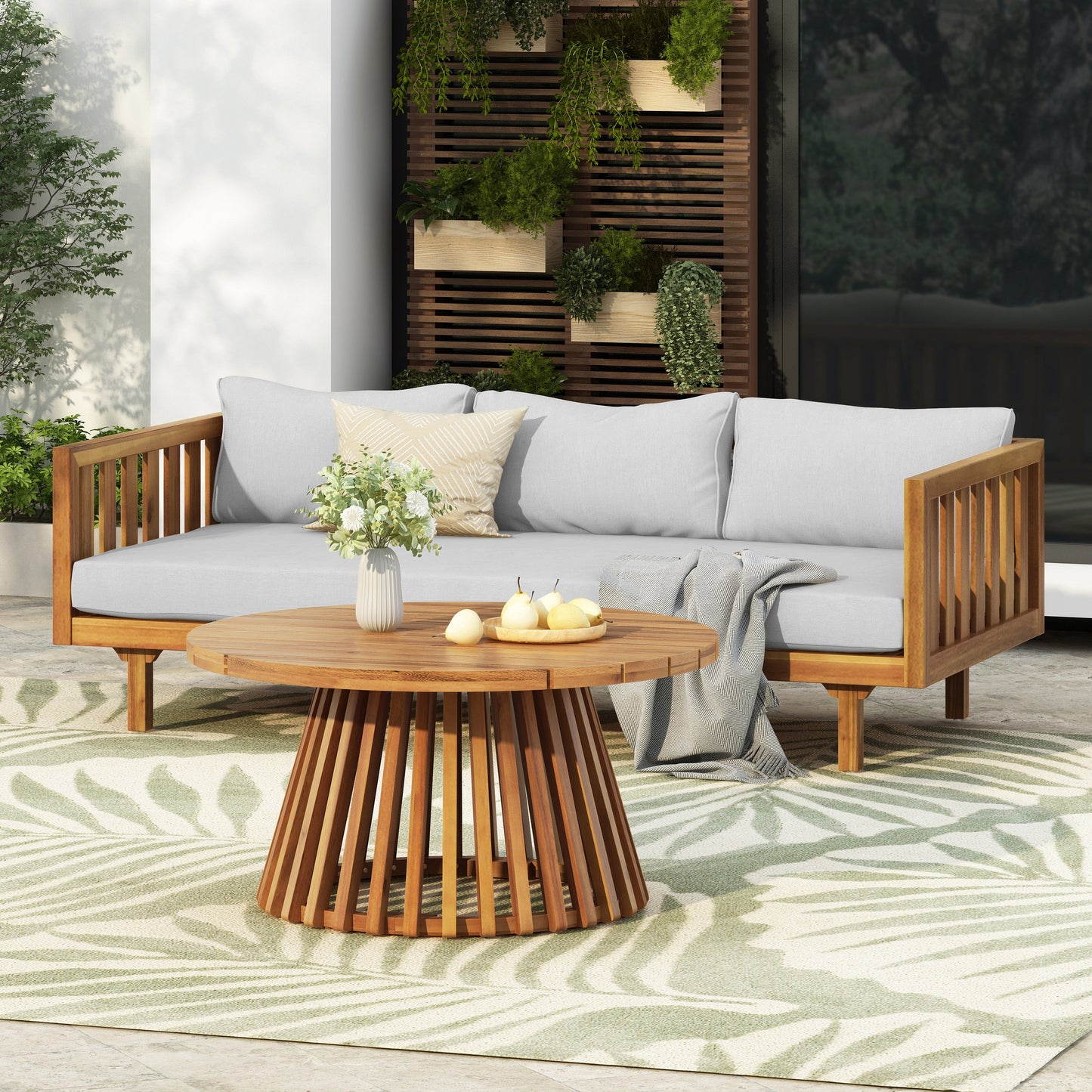 Acacia Wood Outdoor Daybed and Coffee Table