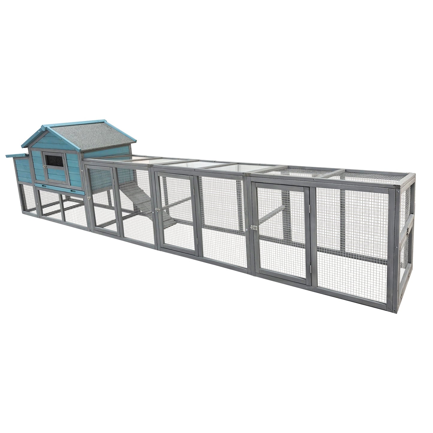 141in large wooden chicken coop with nesting box and wire fence, blue accent on Tampa Home & Garden Store