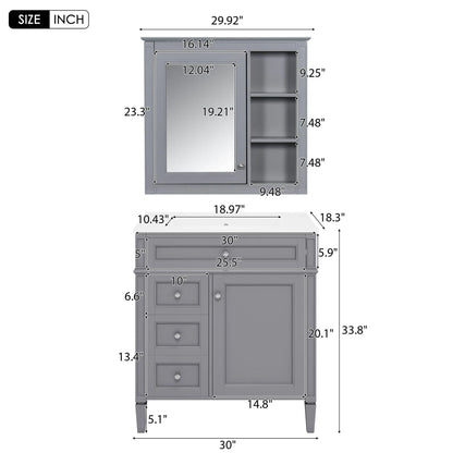 Bathroom vanity with medicine cabinet and Royal mirror, gray, 2 soft-closing doors and 4 drawers on Tampa Home & Garden Store
