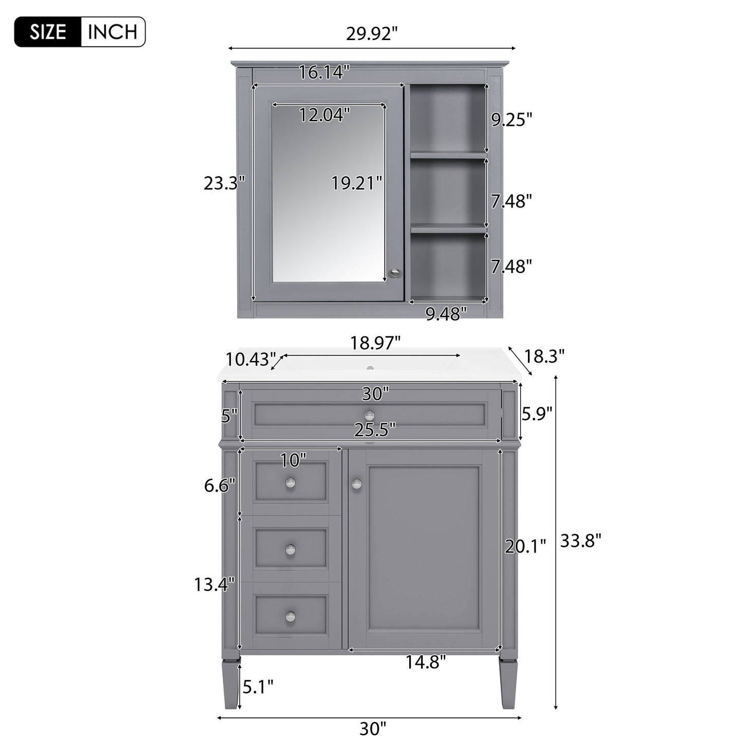 Bathroom vanity with medicine cabinet and storage in gray finish by HouseOfZazla on Tampa Home & Garden Store