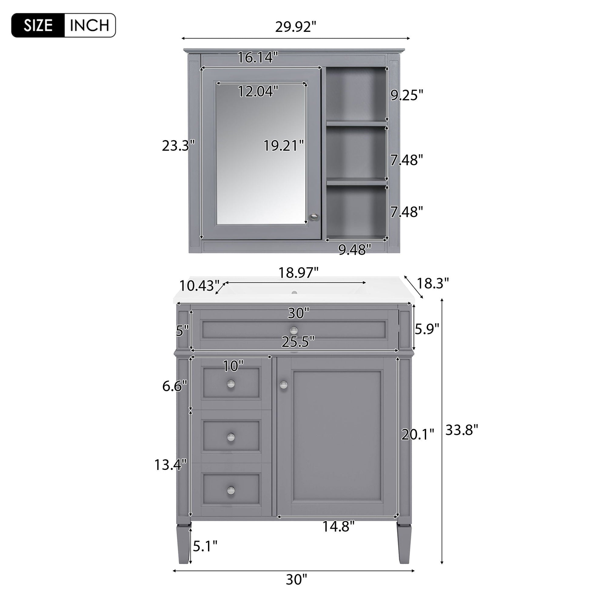 Bathroom vanity with medicine cabinet and storage in gray finish by HouseOfZazla on Tampa Home & Garden Store