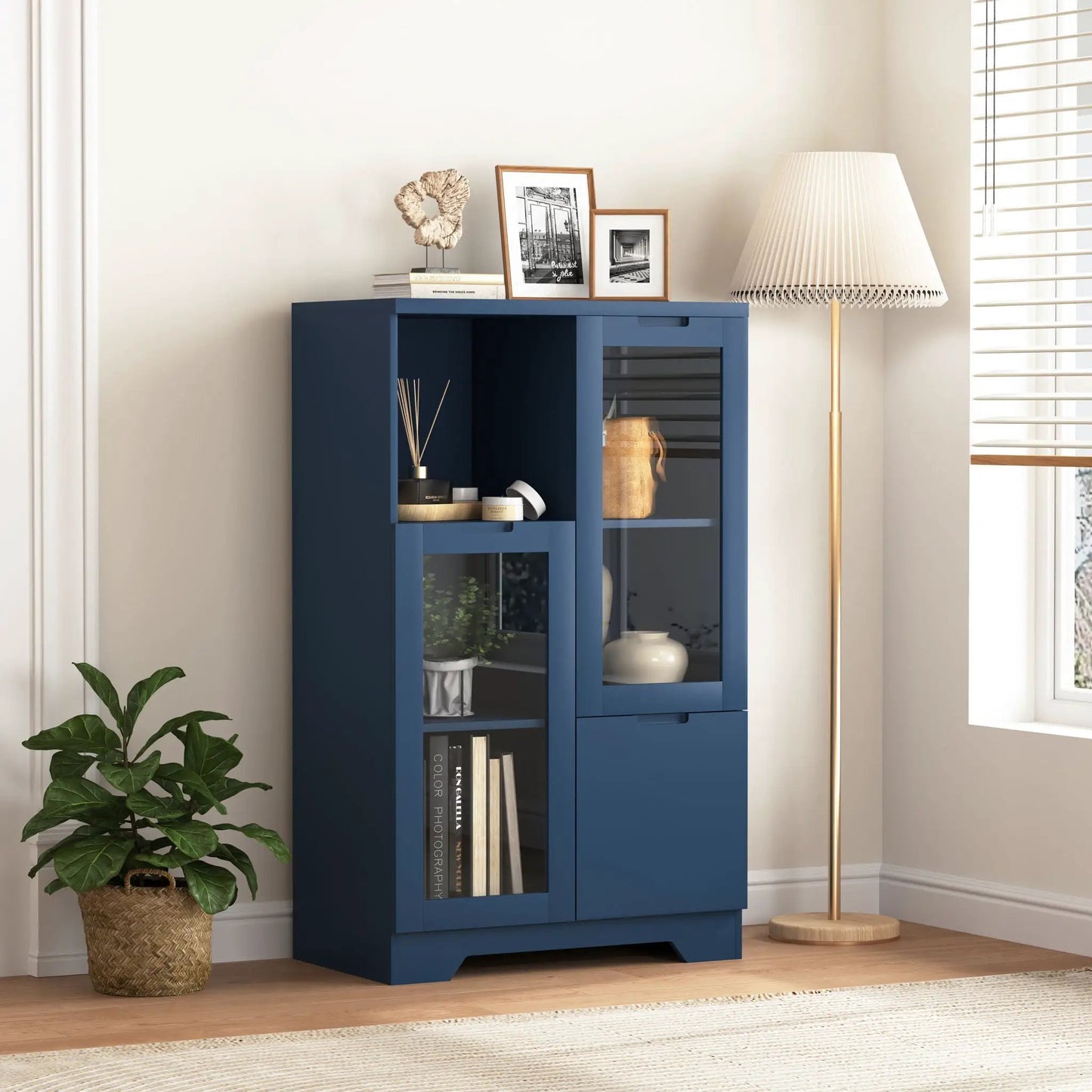 Modern Cabinet with Glass Doors and Drawer