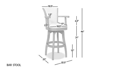 Williams Swivel Bar Stool with Armrests, solid hardwood frame, bar height 28–30 inches on Tampa Home & Garden Store