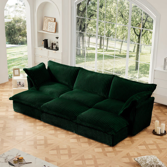 Sofas: HouseOfZazla slipcovered living room sofa with 3 emerald green velvet ottomans on Tampa Home & Garden Store