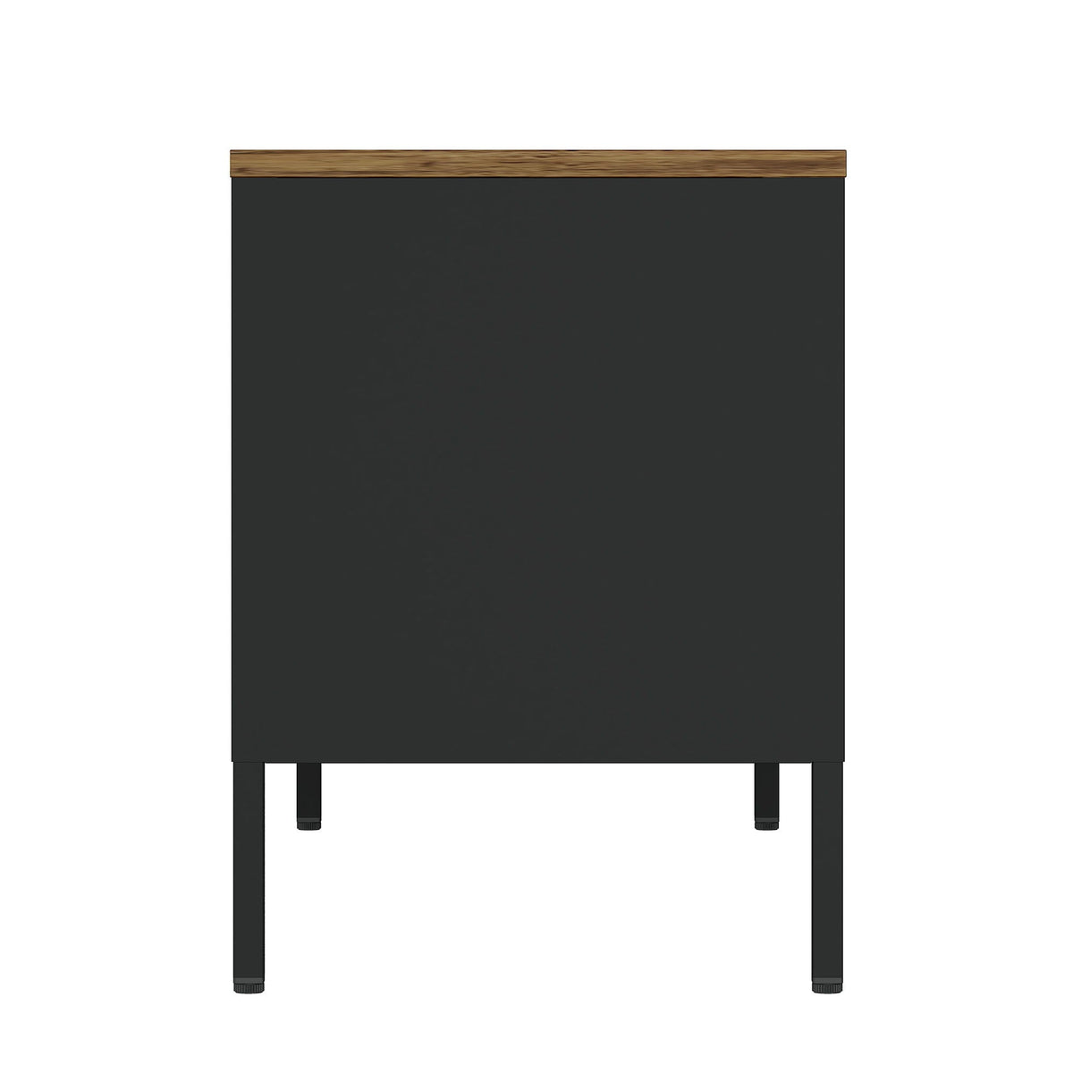 Storage Cabinet TV Stand by HouseOfZazla; black body with wood-tone top and steel frame on Tampa Home & Garden Store