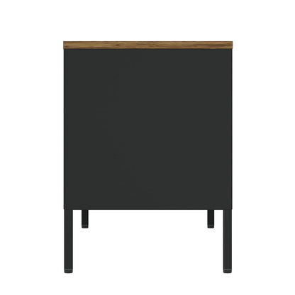 Storage Cabinet TV Stand by HouseOfZazla; black body with wood-tone top and steel frame on Tampa Home & Garden Store