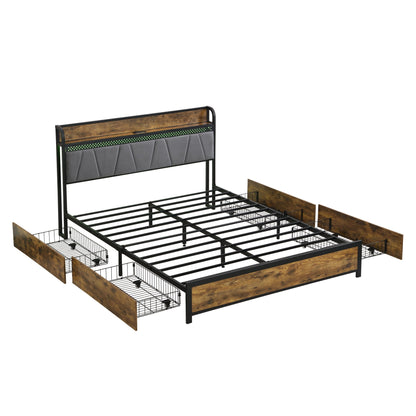 Contemporary storage bed frame with headboard, LED lights, charging station by HouseOfZazla on Tampa Home & Garden Store
