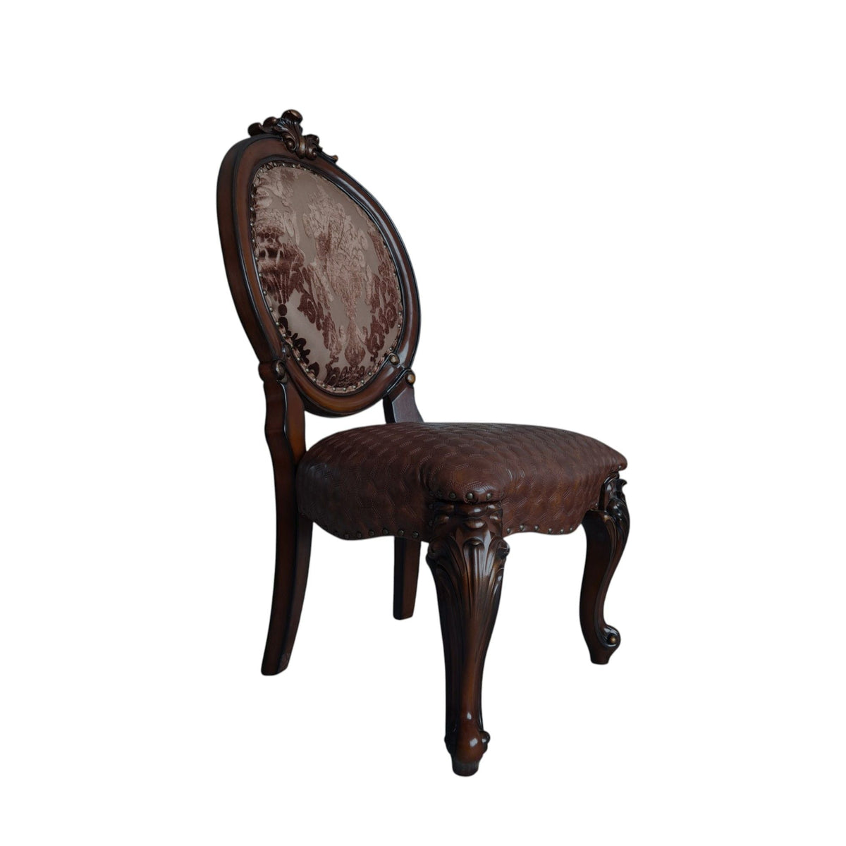Versailles side chair set of 2 cherry finish with carved wood and damask upholstery on Tampa Home & Garden Store