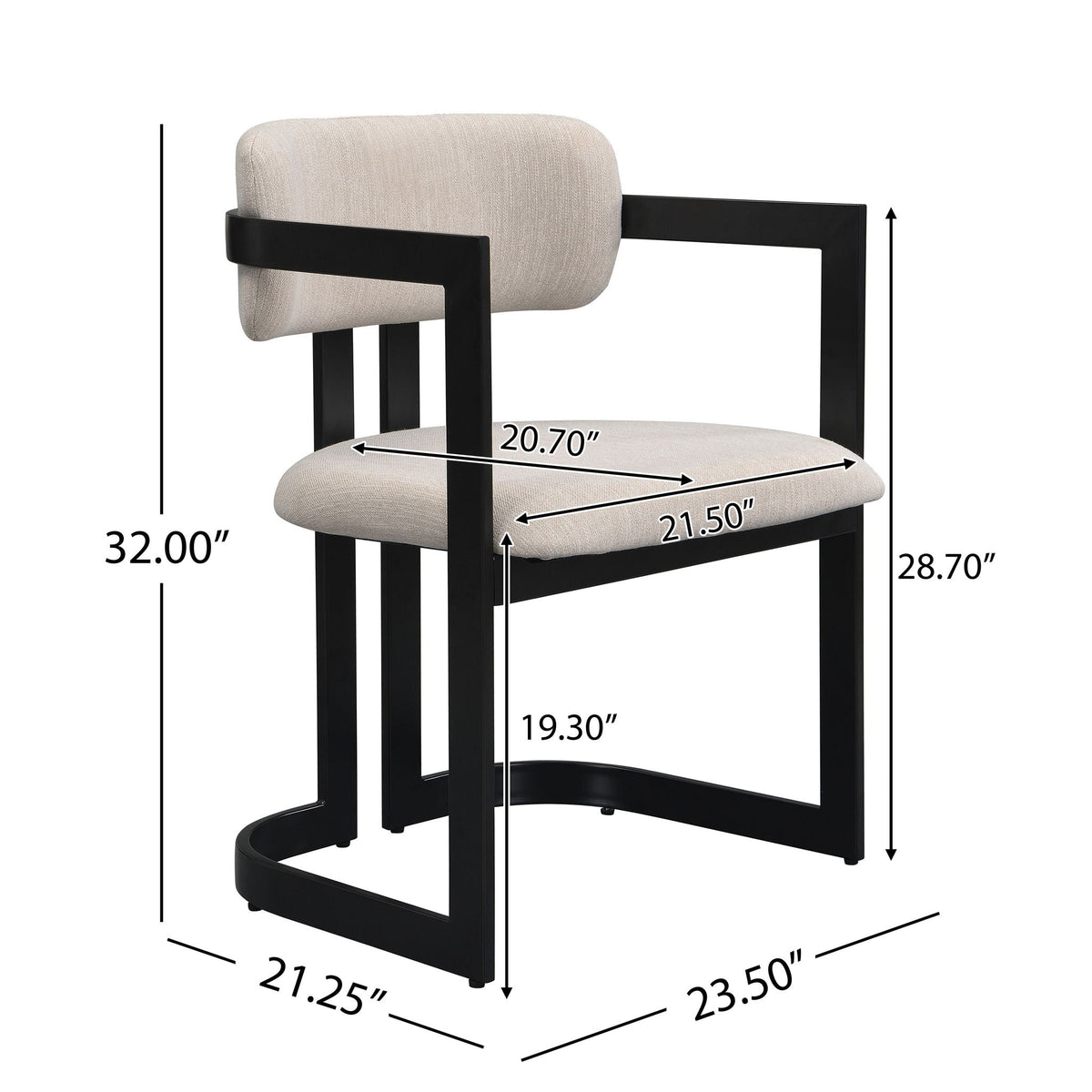 Upholstered dining armchairs set of 2 by HouseOfZazla with beige cushions and black metal frames on Tampa Home & Garden Store