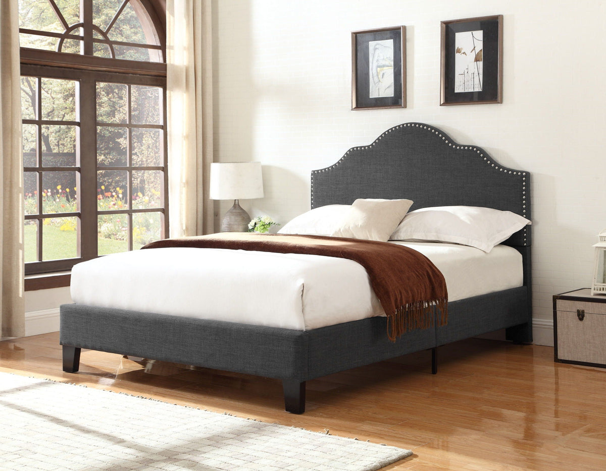 Kopa fabric upholstered bed with grey headboard and nailhead trim by HouseOfZazla on Tampa Home & Garden Store