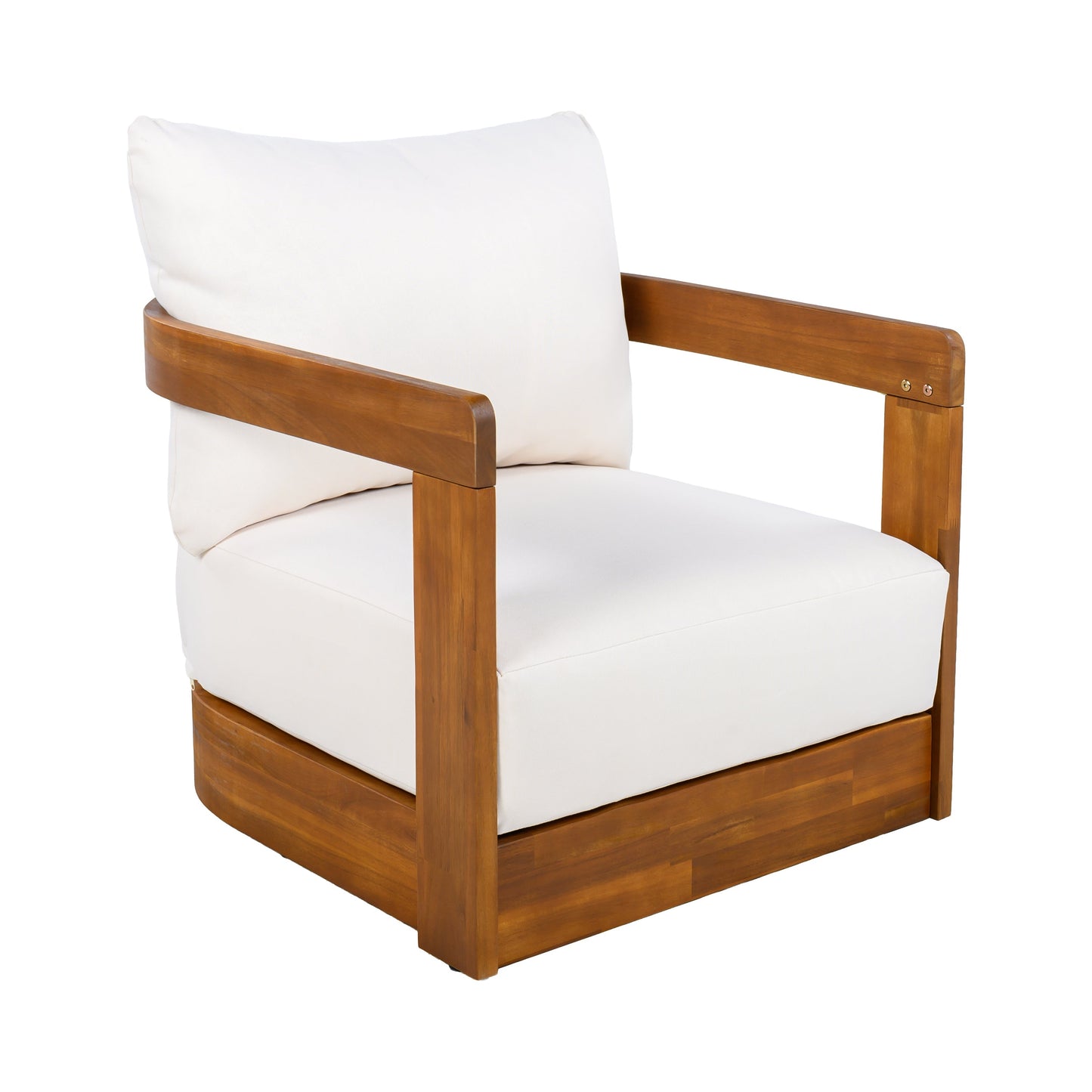 Premium Acacia Wood Outdoor Club Chair with white cushion by HouseOfZazla on Tampa Home & Garden Store