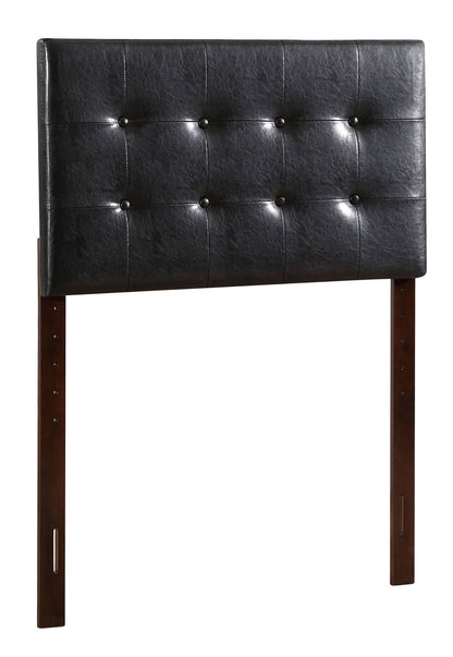 Upholstered headboard in black faux leather with tufted grid and dark wood legs adjustable on Tampa Home & Garden Store