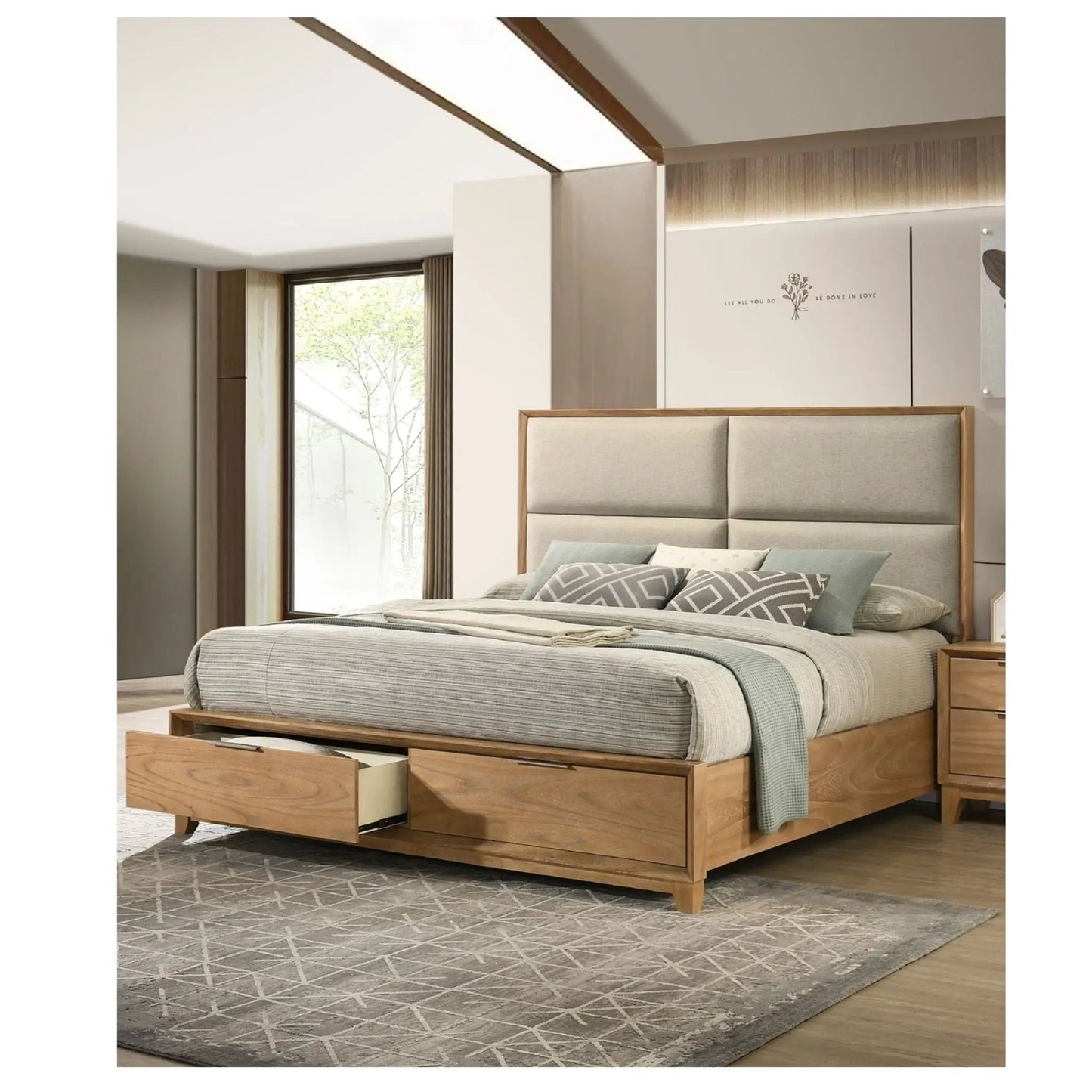 Contemporary Storage Bed with Plush Headboard
