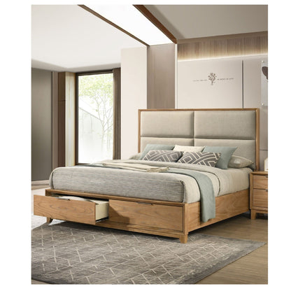 Contemporary Storage Platform Bed with ultra plush gray headboard and under-bed drawers on Tampa Home & Garden Store