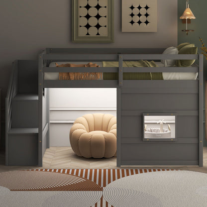Loft bed with storage staircase and LED light in dark gray by HouseOfZazla on Tampa Home & Garden Store