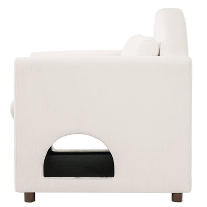 Beige pet-friendly accent chair with hidden pet nook, fabric, dark wood legs, HouseOfZazla on Tampa Home & Garden Store