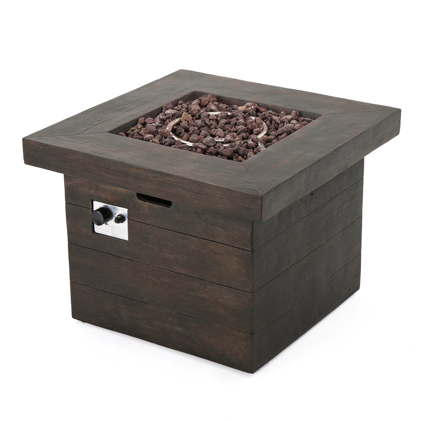 Anchorage 32in Brown Wood Square MGO Fire Pit with lava rocks burner ring 40000 BTU HouseOfZazla on Tampa Home & Garden Store