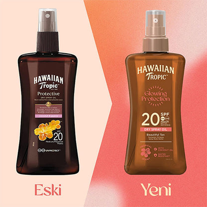 Two Hawaiian Tropic SPF20 dry spray oils with coconut & guava scent, shown as a duo on Tampa Home & Garden Store