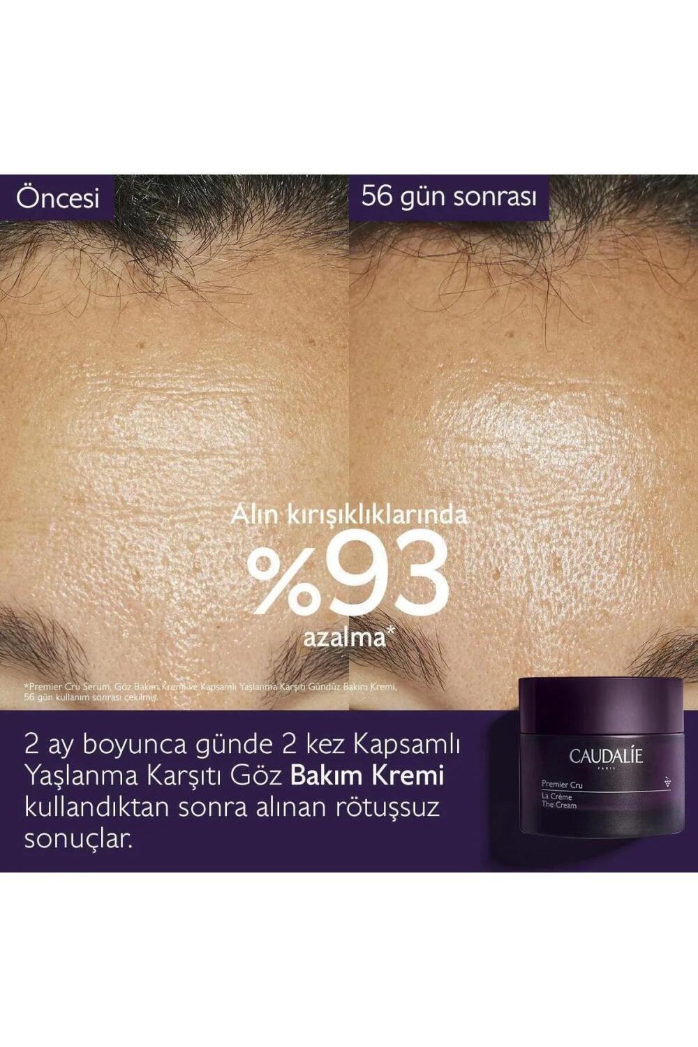 Caudalie Premier Cru The Cream jar on purple backdrop with before/after skin close-ups on Tampa Home & Garden Store
