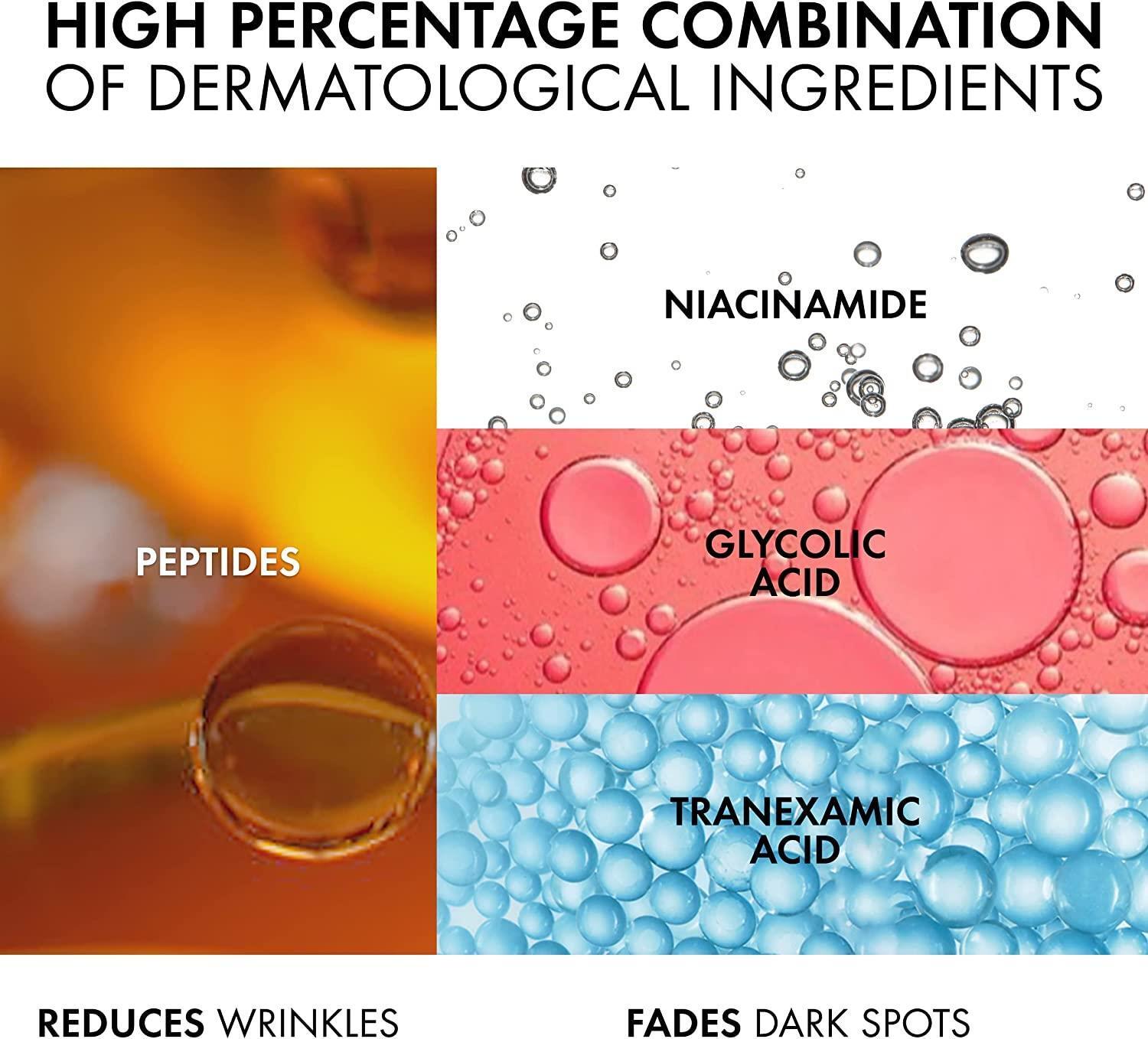 Face serum collage featuring niacinamide, glycolic acid, tranexamic acid and peptides on Tampa Home & Garden Store