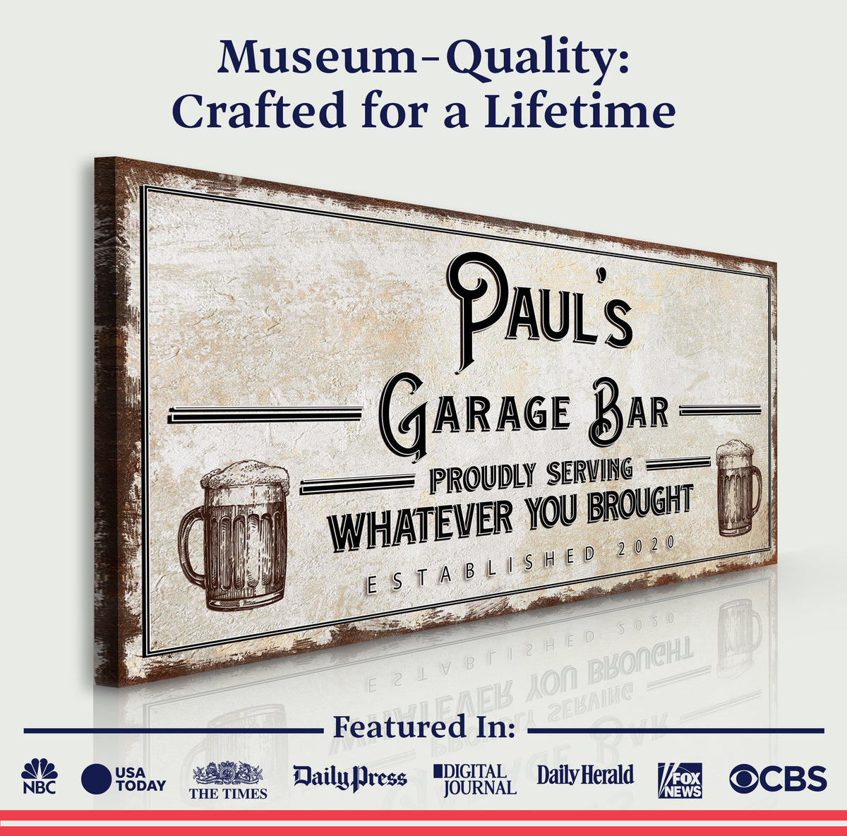Garage Bar Sign canvas Tailored Canvases vintage distressed texture with beer mug artwork on Tampa Home & Garden Store