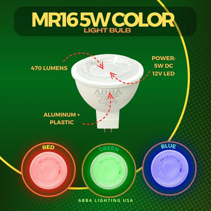Single Color MR16 Red, Green, or Blue Energy Saving Waterproof 12V Outdoor LED Light Bulb