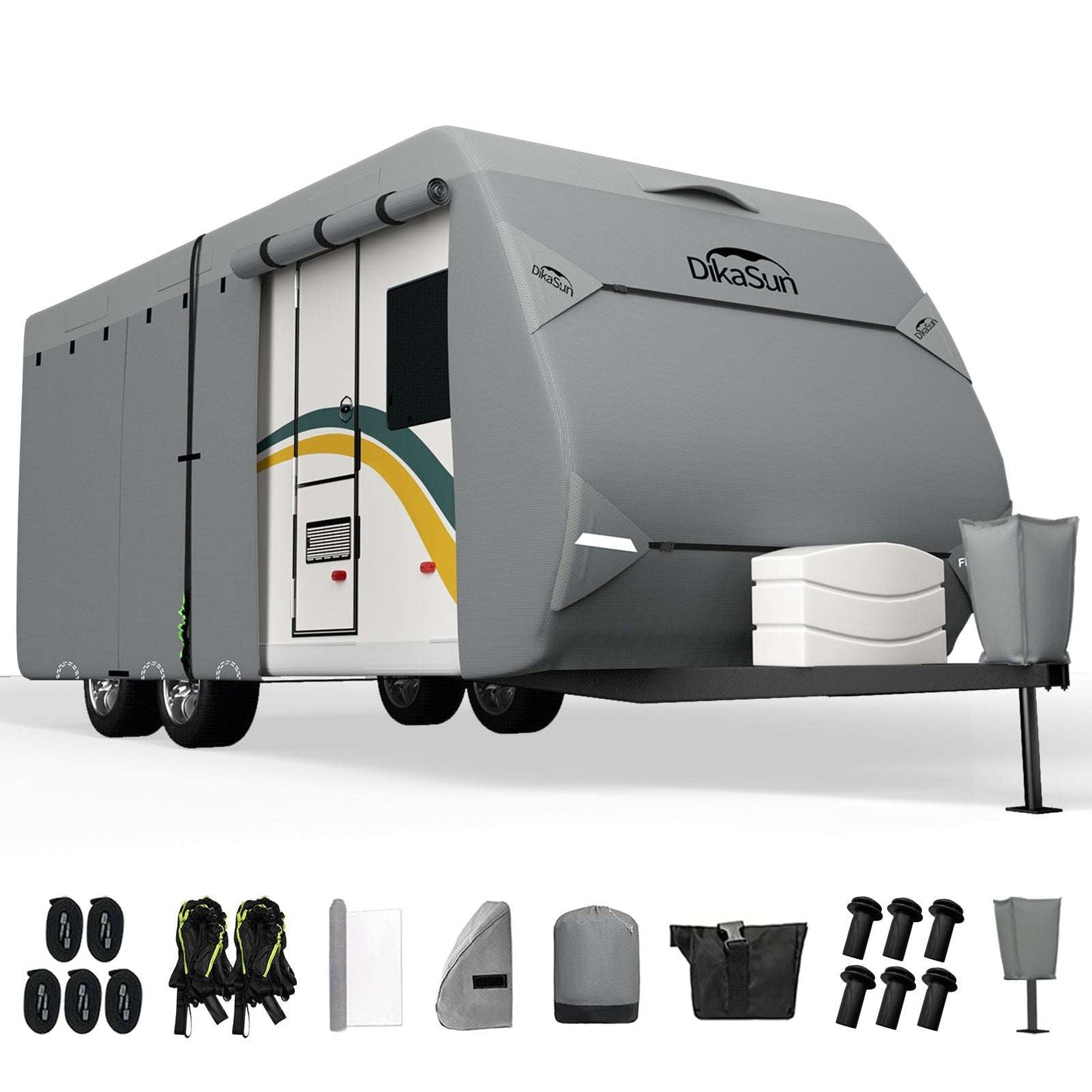 Dikasun Outdoor 7-layer travel trailer RV cover windproof waterproof UV protection grey on Tampa Home & Garden Store