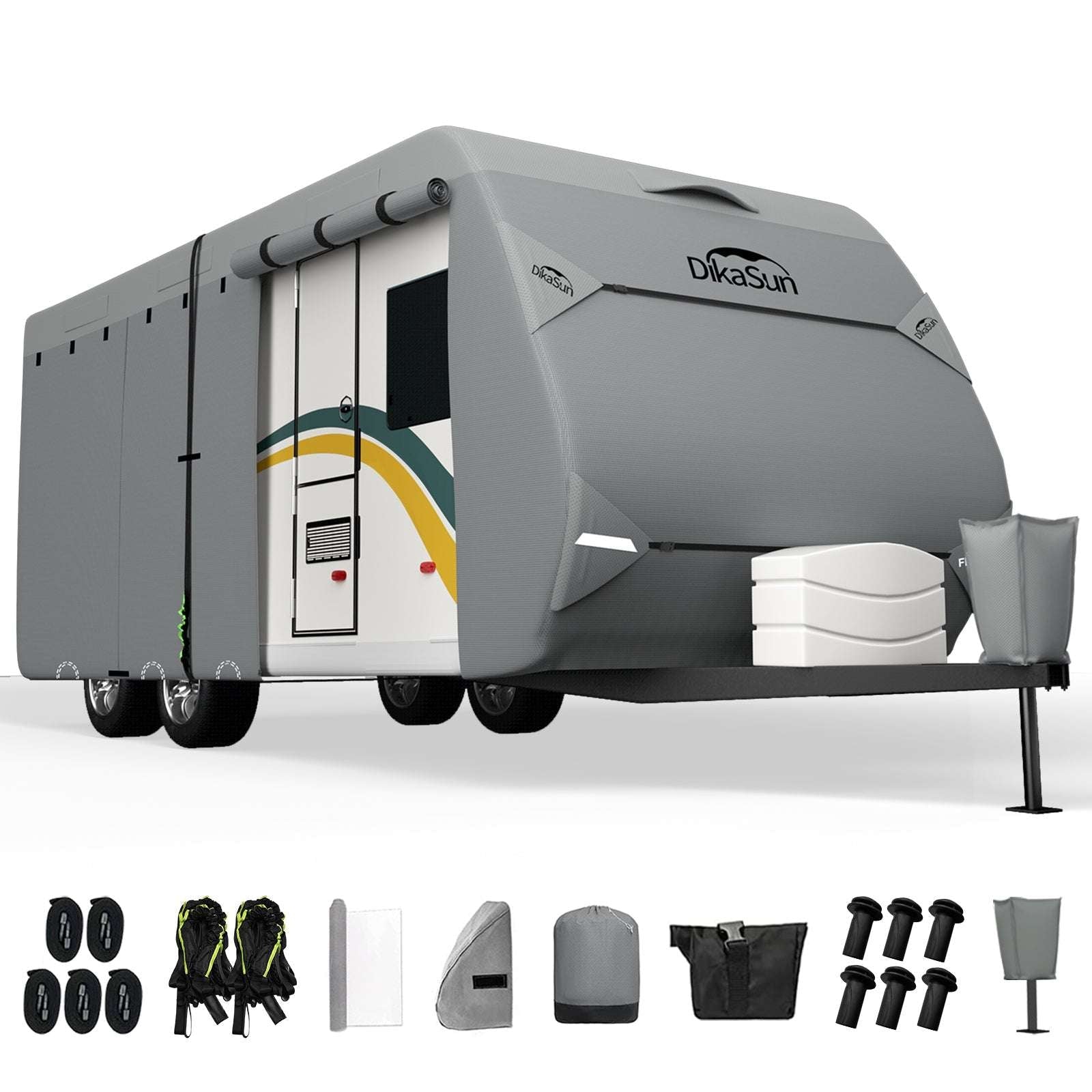 Dikasun Outdoor 7-layer travel trailer RV cover windproof waterproof UV protection grey on Tampa Home & Garden Store