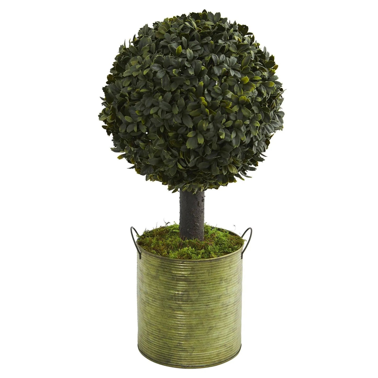 1.5’ Boxwood Ball Topiary Artificial Tree in Green Tin (Indoor/Outdoor) - Tampa Home & Garden Store