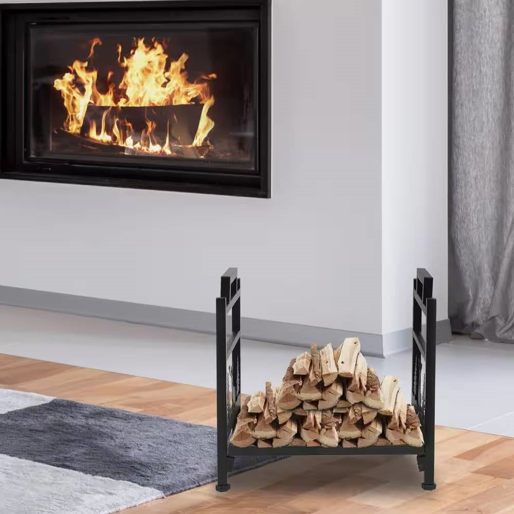 1.5 Ft. Black Metal Firewood Log Rack with Deer Pattern - Tampa Home & Garden Store