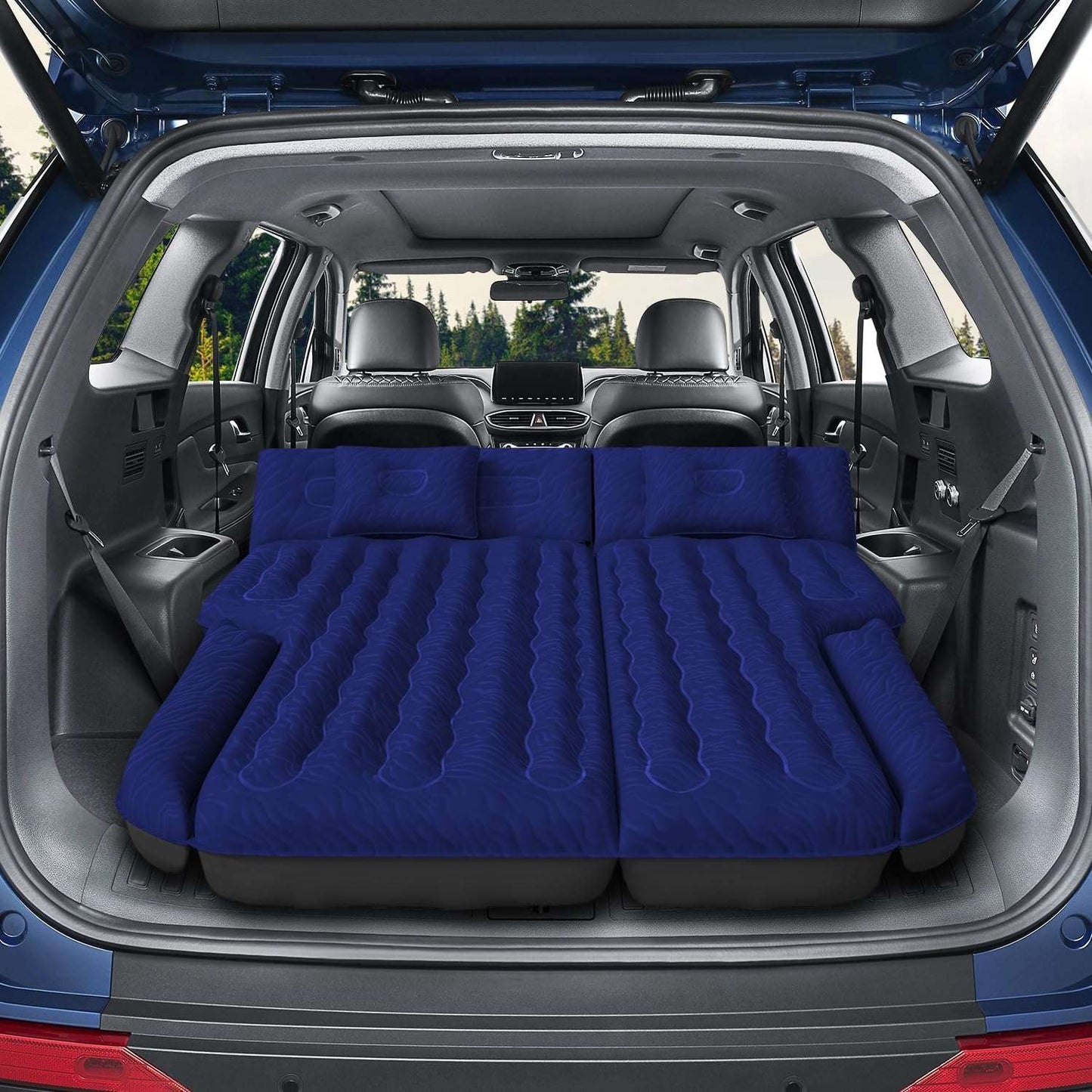 DikaSun Universal SUV Air Mattress navy blue in SUV cargo area on Tampa Home & Garden Store