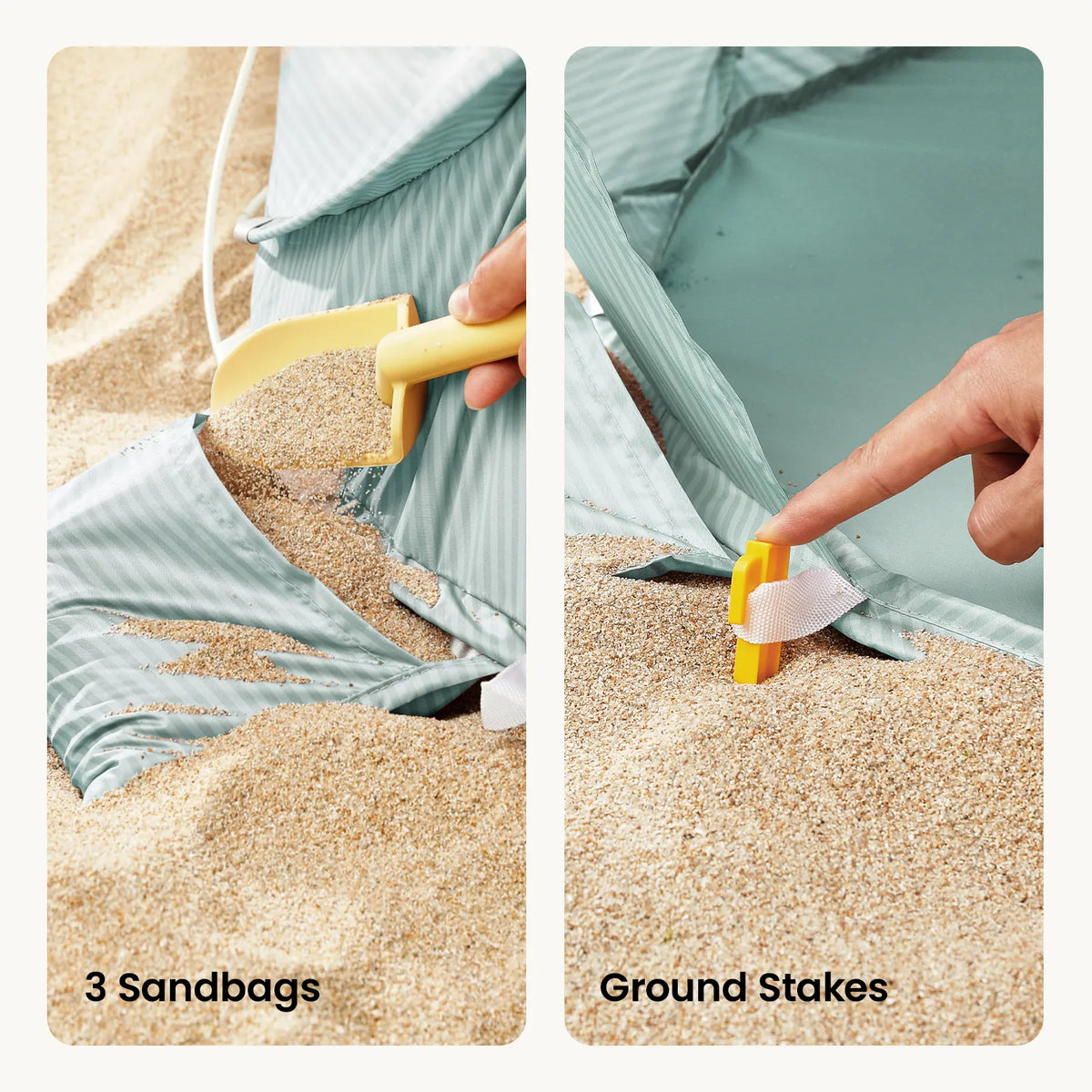 Tiny Land 3-in-1 Baby Beach Tent teal fabric with 3 sandbags and stakes on Tampa Home & Garden Store