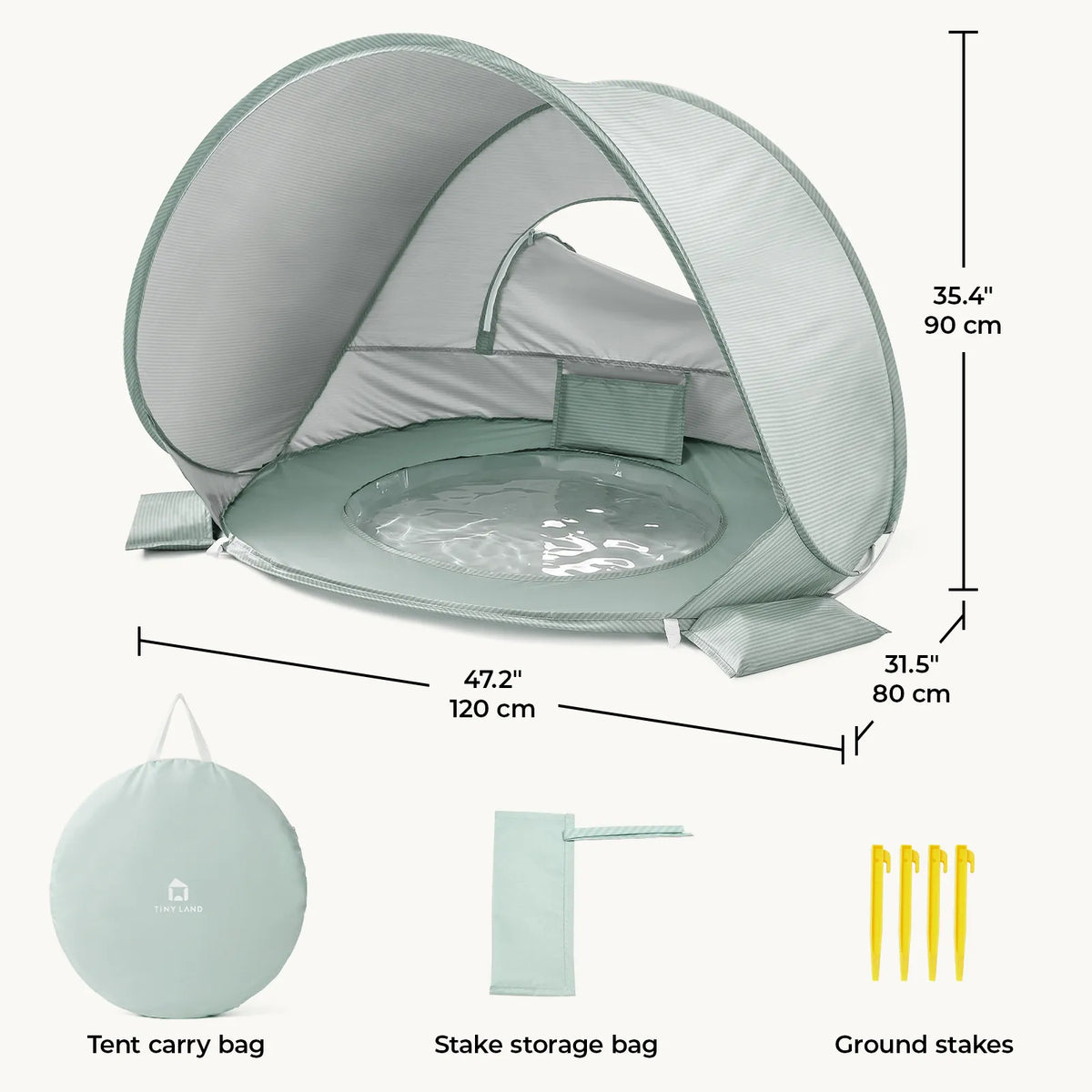 Tiny Land 3-in-1 Baby Beach Tent mint green with carry bag and ground stakes on Tampa Home & Garden Store