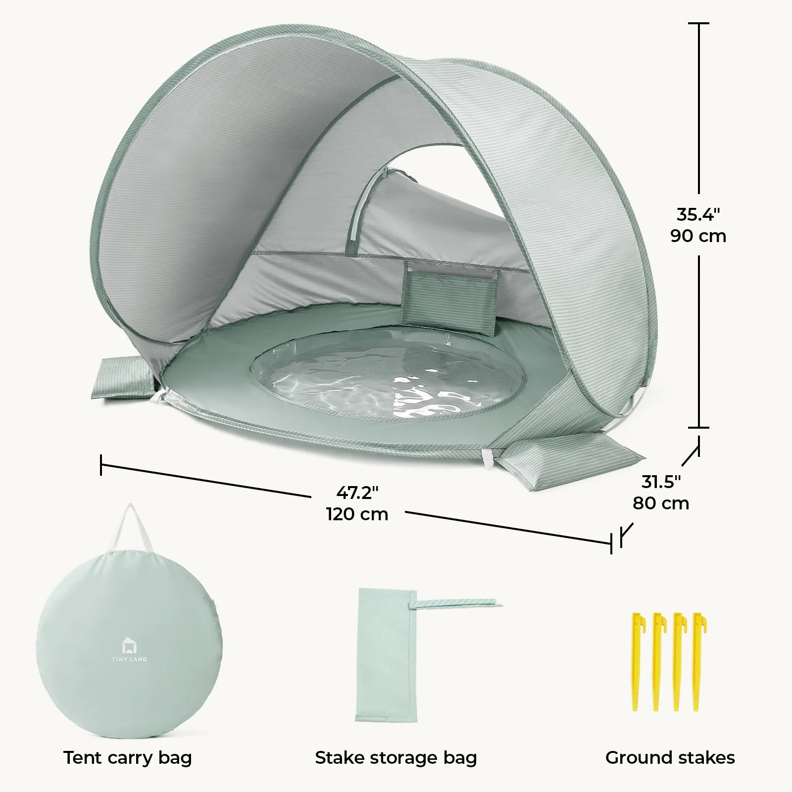 Tiny Land 3-in-1 Baby Beach Tent mint green with carry bag and ground stakes on Tampa Home & Garden Store