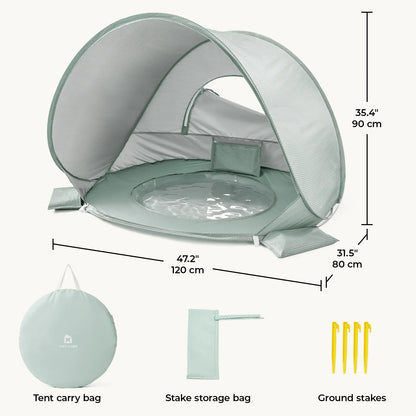 Tiny Land 3-in-1 Baby Beach Tent mint green with carry bag and ground stakes on Tampa Home & Garden Store
