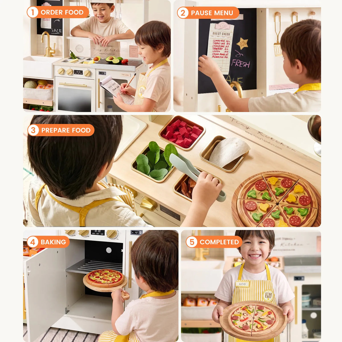 Tiny Land BistroSwitch Play Kitchen with white and gold stove kids cooking Tiny Land INC on Tampa Home & Garden Store