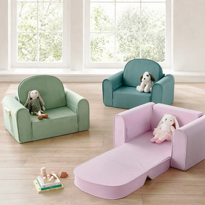 Tiny Land GentleSnug kids sofa chair set in teal green pink with plush toys in a playroom on Tampa Home & Garden Store