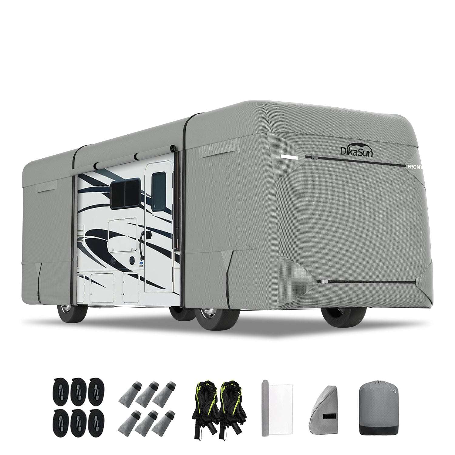 RV cover Dikasun Outdoor 7-Layer Class A, heavy-duty anti-UV waterproof windproof gray motorhome on Tampa Home & Garden Store