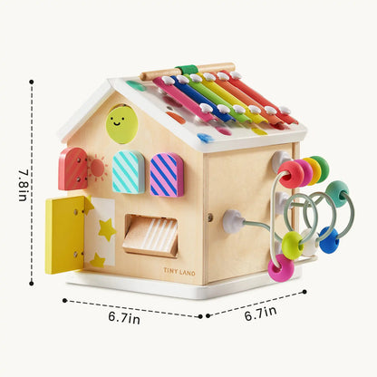 Tiny Land Cottage Activity Cube Rainbow wooden baby toy with xylophone and bead maze on Tampa Home & Garden Store