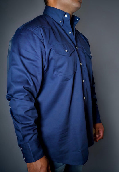 FR Western Style Pearl Snap Shirt Navy by Static FR with chest pockets on Tampa Home & Garden Store