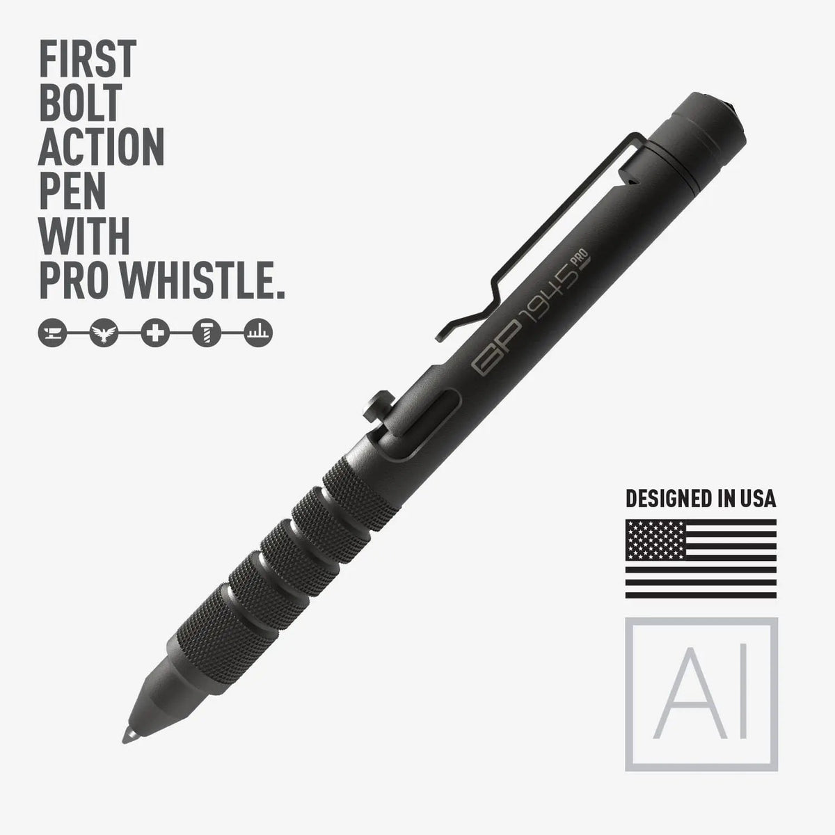 GPCA Bolt-Action Pen PRO in black titanium/aluminum, EDC ballpoint with knurled grip clip on Tampa Home & Garden Store