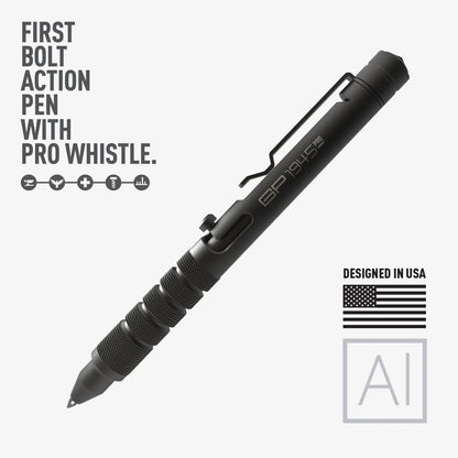 GPCA Bolt-Action Pen PRO in black titanium/aluminum, EDC ballpoint with knurled grip clip on Tampa Home & Garden Store