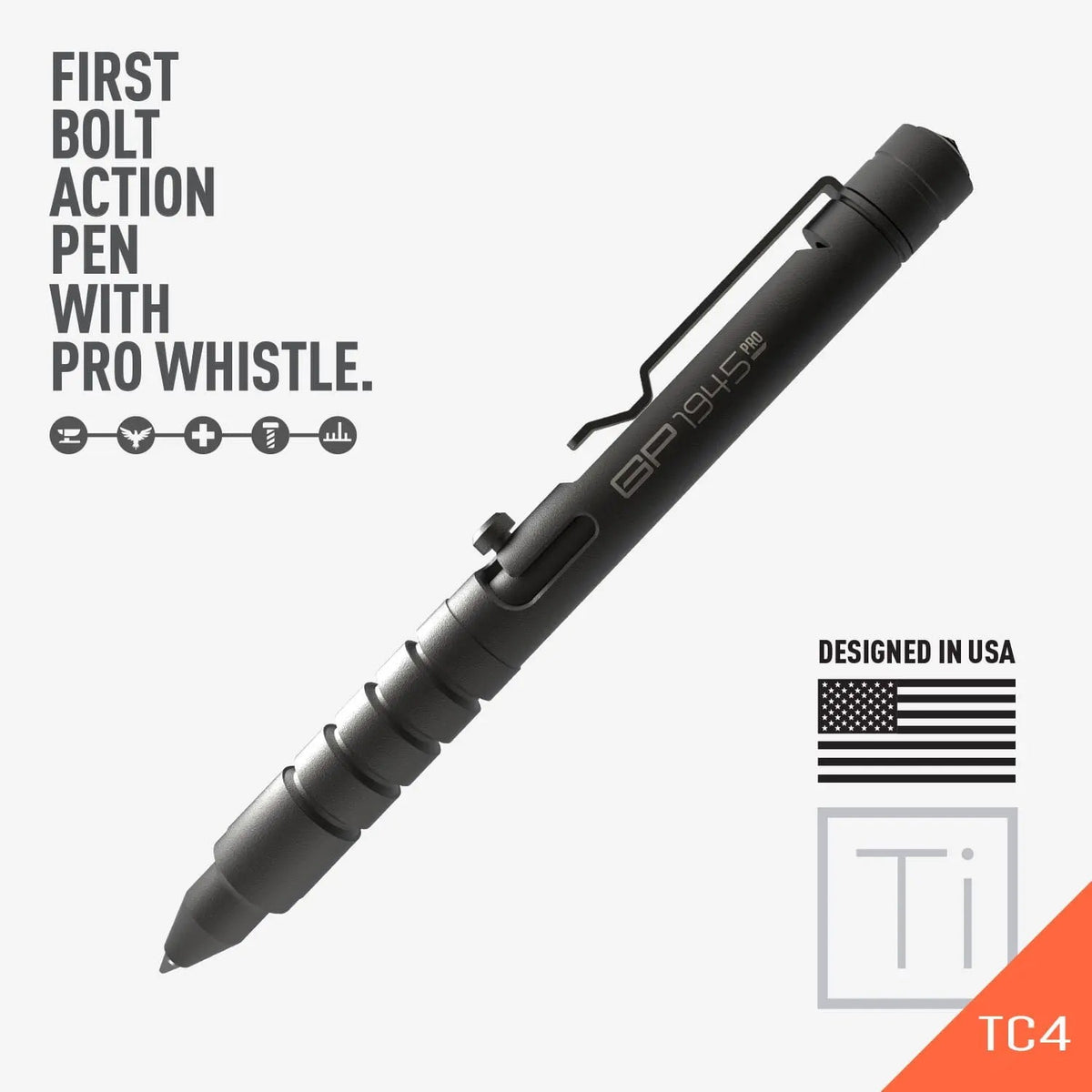 GP 1945 Bolt-Action Pen PRO titanium & aluminum EDC ballpoint by GPCA with clip on Tampa Home & Garden Store