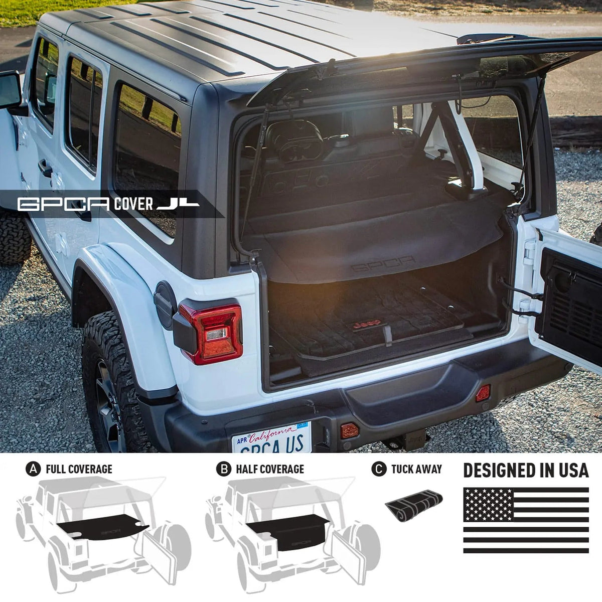 GPCA JL Jeep Wrangler 4DR cargo cover Lite in black fabric for vehicle storage & cargo on Tampa Home & Garden Store