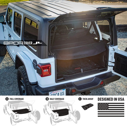 GPCA JL Jeep Wrangler 4DR cargo cover Lite in black fabric for vehicle storage & cargo on Tampa Home & Garden Store